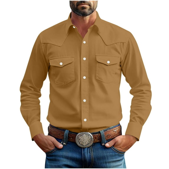 OGLCCG Men's Long Sleeve Shirts Cotton Casual Long Sleeve Cargo Shirt Jacket Lightweight Solid Color Chest Pockets Shirts