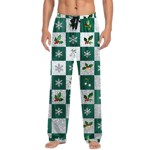 OGLCCG Men's Pajama Pants Elastic Waist Wide Leg Plaid Lounge Sleepwear Pants Loose Fit Straight Leg PJ Bottoms with Pockets