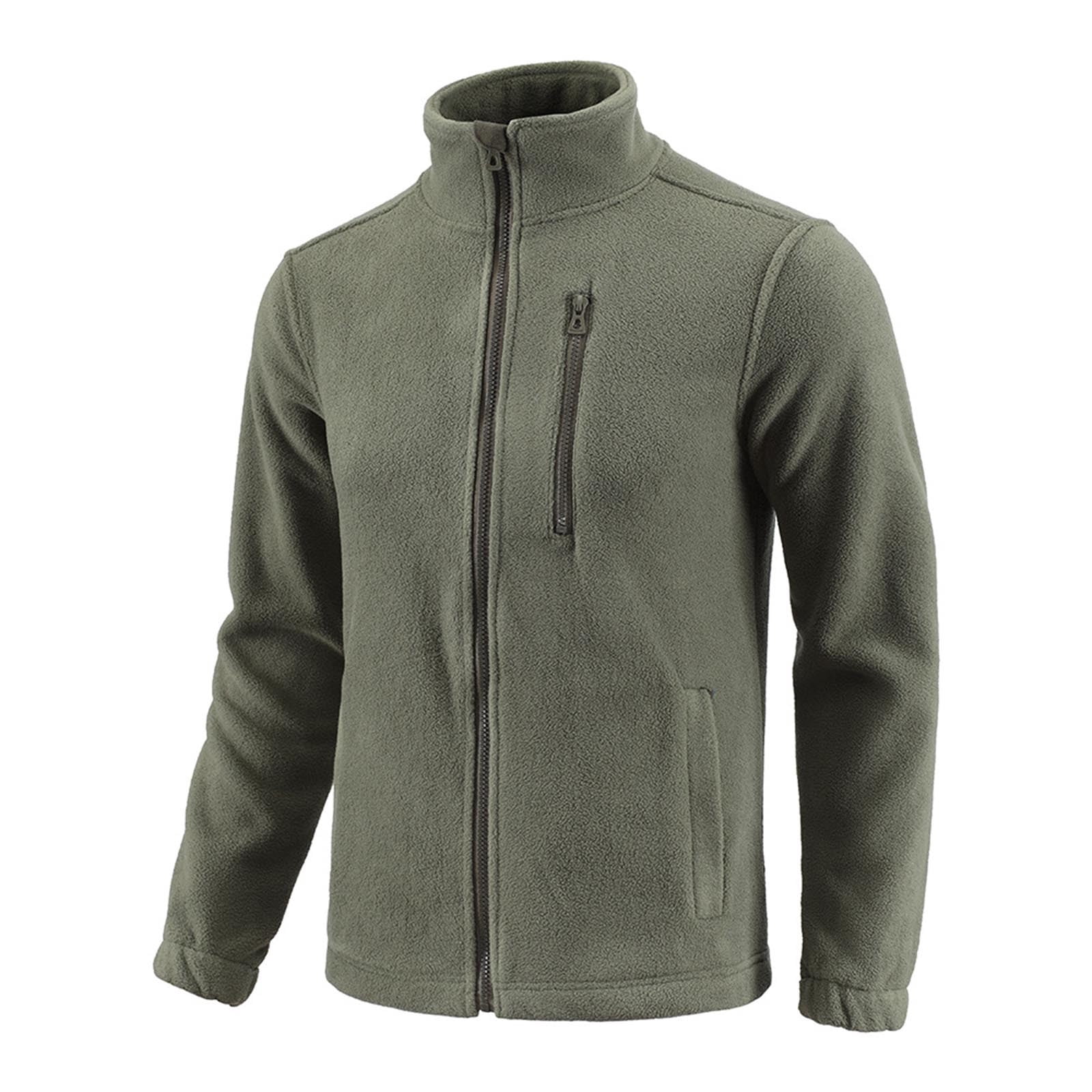 OGLCCG Men's Polar Fleece Jacket Full Zip Stand Collar Winter Warm ...