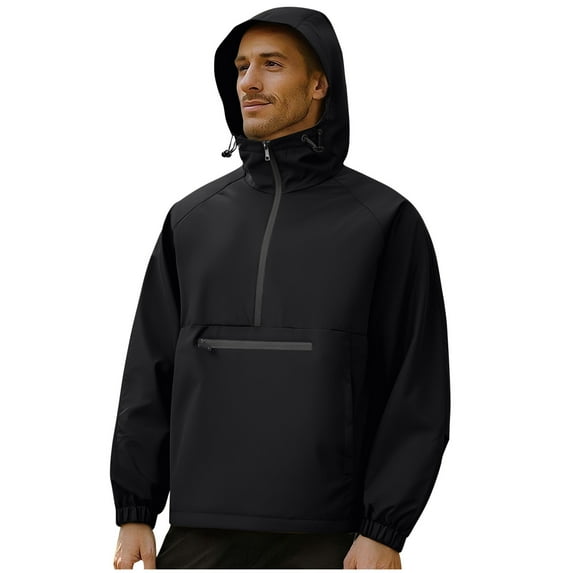 OGLCCG Men's Rain Jacket Waterproof Lightweight Half-Zip Rain Pullover for Hiking Golf Running Outdoor Solid Color Windbreaker Jacket,S,Black