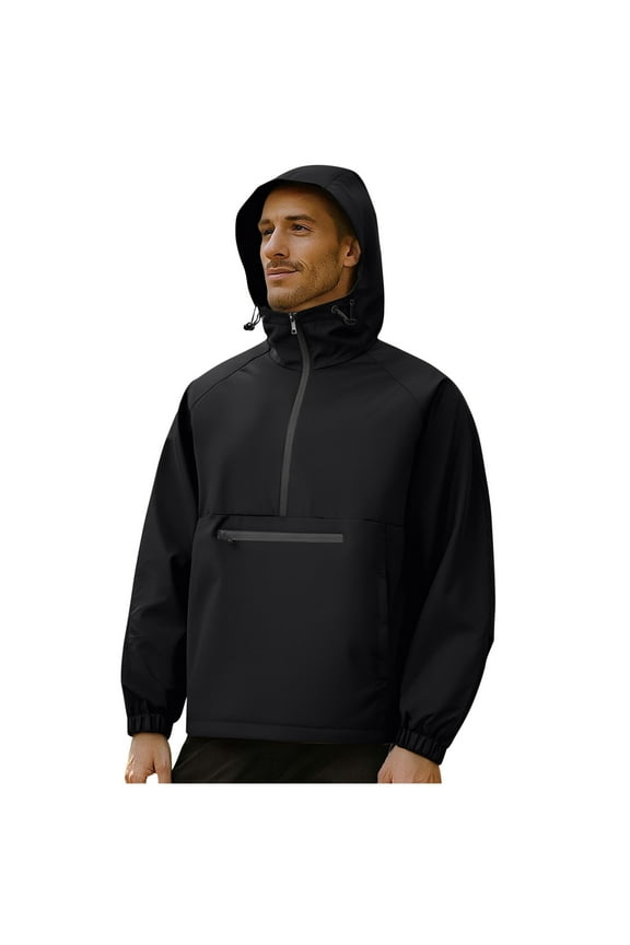 Men's Rain Jacket Waterproof Lightweight Half-Zip Rain Pullover for Hiking Golf Running Outdoor Solid Color Windbreaker Jacket,XL,Black