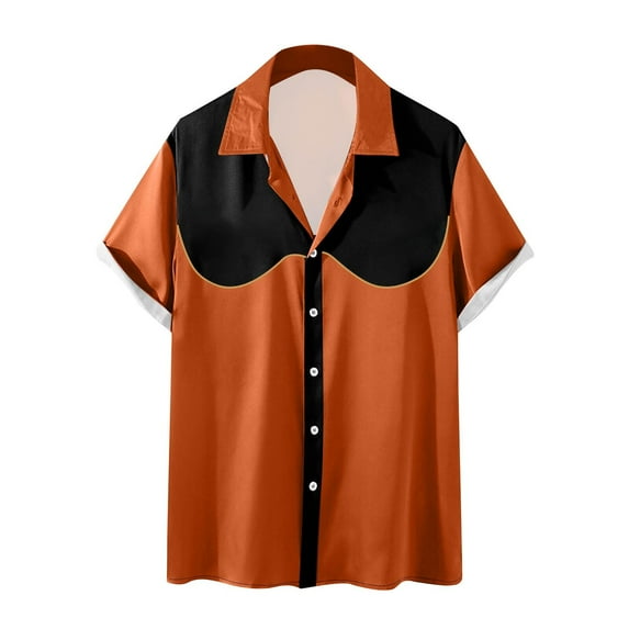 OGLCCG Men's Retro Bowling Shirts 50s Vintage Rockabilly Style Button Down Shirts Casual Summer Color Block Active Shirts