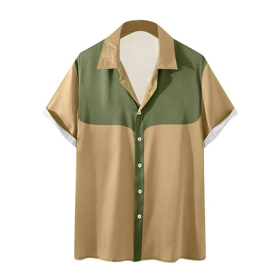 OGLCCG Men's Retro Bowling Shirts 50s Vintage Rockabilly Style Button Down Shirts Casual Summer Color Block Active Shirts