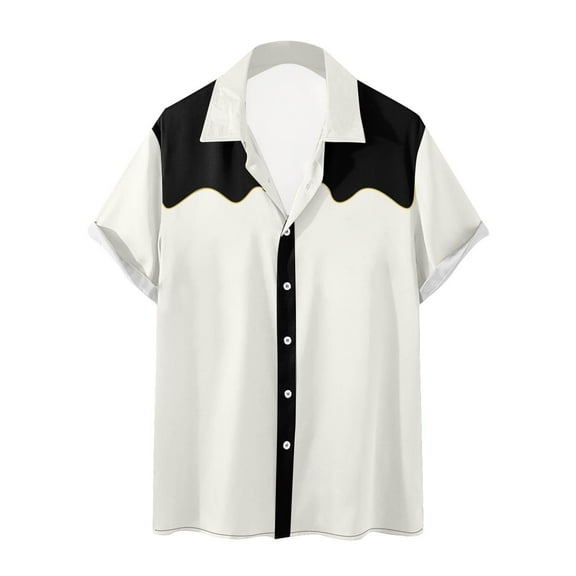 OGLCCG Men's Retro Bowling Shirts 50s Vintage Rockabilly Style Button Down Shirts Casual Summer Color Block Active Shirts