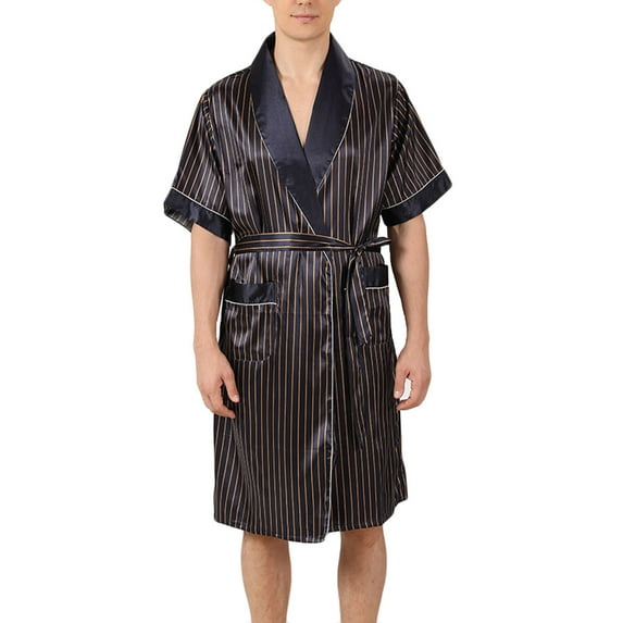 OGLCCG Men's Satin Long Robe Silk Kimono Bathrobe with Pockets Summer Casual Lightweight And Soft Nightgown Silk Pajamas