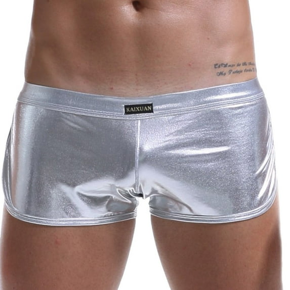 OGLCCG Men's Shiny Liquid Metallic Underwear Faux Leather Boxer Brief Low Rise Pouch Underpants