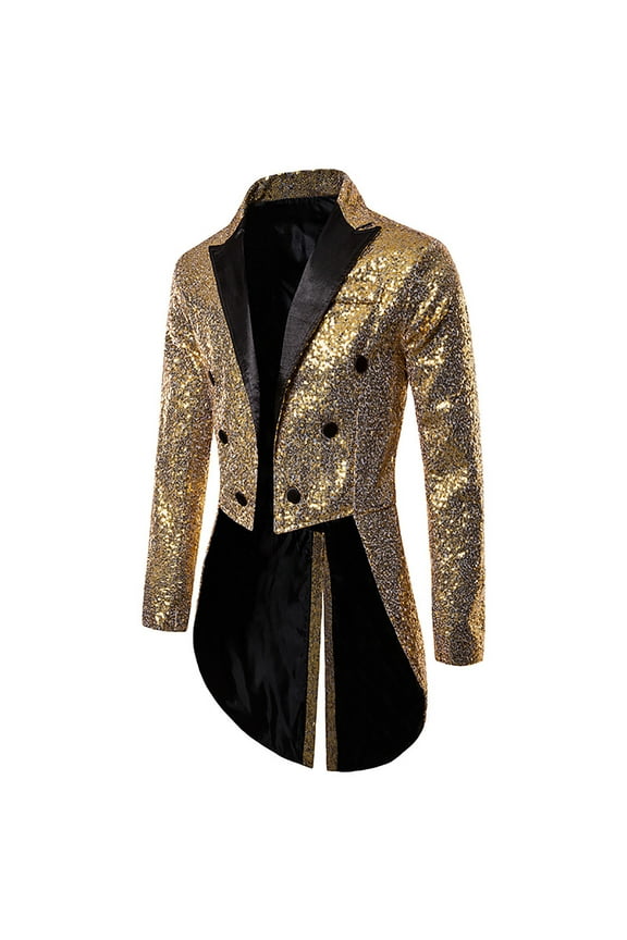 Men's Shiny Sequins Blazers Business Stylish Notched Lapel Slim Fit Button Suit Jacket Glitter Tuxedo Coat for Wedding, Party, Prom
