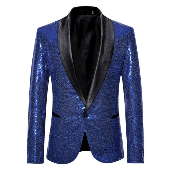 OGLCCG Men's Shiny Sequins Blazers Business Stylish Notched Lapel Slim Fit One Button Suit Jacket Glitter Tuxedo Coat for Wedding, Party, Prom