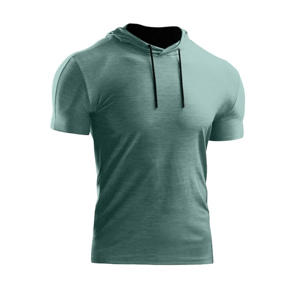 OGLCCG Men's Short Sleeve Hoodie Summer Performance Athletic Gym Workout Hooded T Shirts Lightweight Solid Color Stretch Pullover Sweatshirt,XL,Green
