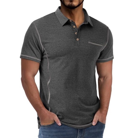 OGLCCG Men's Short Sleeve Shirts with Pocket Summer Casual Button Up Golf T-Shirts Lightweight Slim Fit Collard Work Blouse Tops,XL,Dark Gray