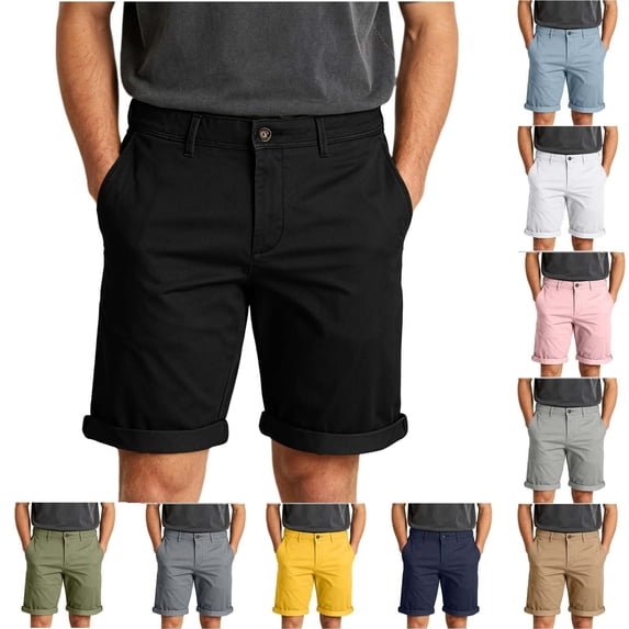 OGLCCG Men's Summer Shorts Roll-Up Versatile Solid Stretch Business Casual Golf Shorts with Pockets Bermuda Shorts for Mens