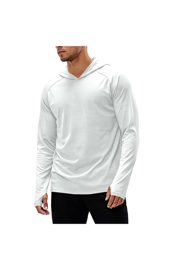 Men's Sun Protection Hoodie Shirt UPF 50+ Long Sleeve UV SPF T-Shirts with Thumb Hole Rash Guard Quick Dry Lightweight Fishing Shirts,XL,White