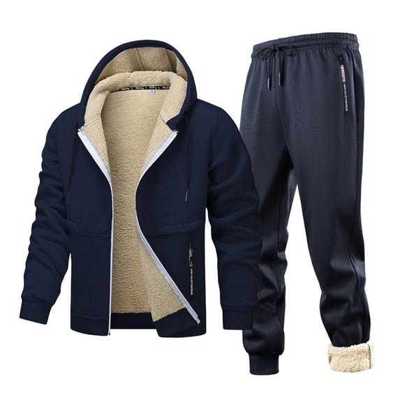 OGLCCG Men's Tracksuits Set Winter Fleece Full Zip Jacket Hoodie Sweatsuit Athletic Running Sport Pants Outfits for Men with Zipper Pockets,XXL,Navy