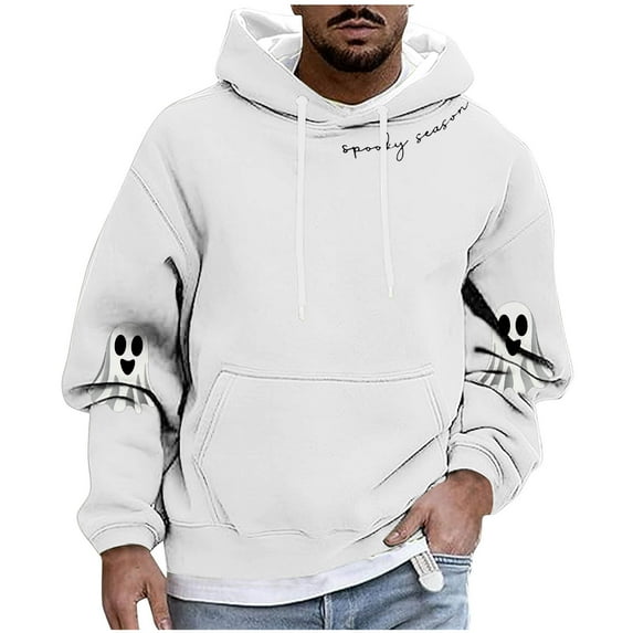 OGLCCG Men's Trendy Halloween Hoodies Long Sleeve Skeleton Spooky Graphic Oversize Hooded Sweatshirts with Pocket Loose Fit Fall Pullovers,XXXXL,White
