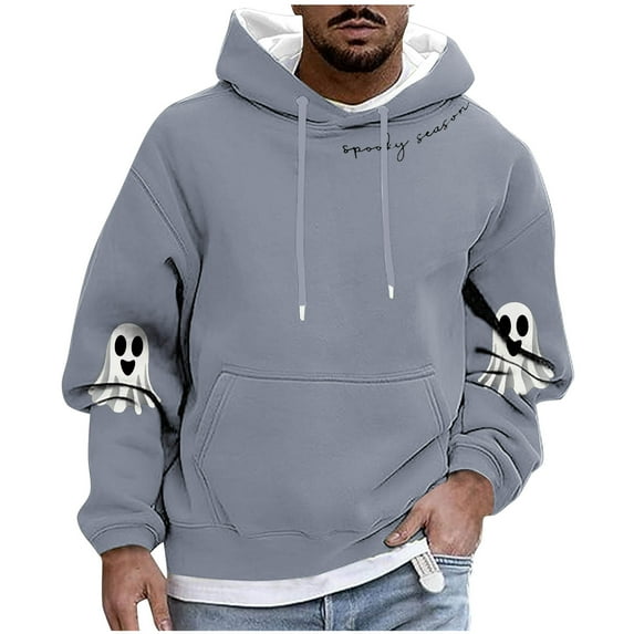 OGLCCG Men's Trendy Halloween Hoodies Long Sleeve Skeleton Spooky Graphic Oversize Hooded Sweatshirts with Pocket Loose Fit Fall Pullovers,XXXL,Gray