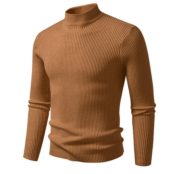 OGLCCG Men's Turtleneck Sweaters Long Sleeve Stretch Muscle Knit Pullover Tops Casual Slim Fit Winter Soft Basic Shirt Tops,XXXL,Coffee