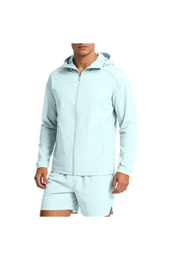 Men's UPF 50+ Light Jacket Ice Silk Full Zip Sun Protection Jacket with Pockets Long Sleeve Sun Shirts for Hiking Fishing,L,Blue