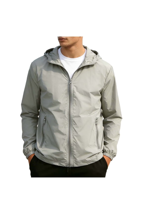 Men's UPF 50+ Sun Jacket Full Zip Long Sleeve UV Protection Jacket Summer Running Hiking Rash Guard Hooded Jackets,L,Gray