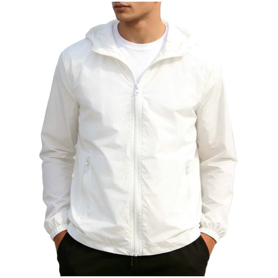 OGLCCG Men's UPF 50+ Sun Jacket Full Zip Long Sleeve UV Protection Jacket Summer Running Hiking Rash Guard Hooded Jackets,XXL,White