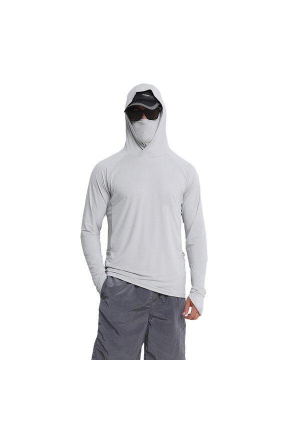 Men's UPF 50+ Sun Protection Hoodie Long Sleeve Lightweight UV Shirts for Hiking Fishing Outdoor Running Performance Shirts,M,Gray
