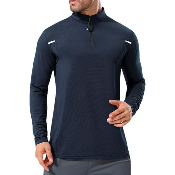 OGLCCG Men's UPF 50+ Sun Shirts 1/4 Zip Zip Long Sleeve UPF 50+ Sun Protection Lightweight Quick Dry Golf Shirts Outdoor Running Rash Guard T-Shirts,M,Navy