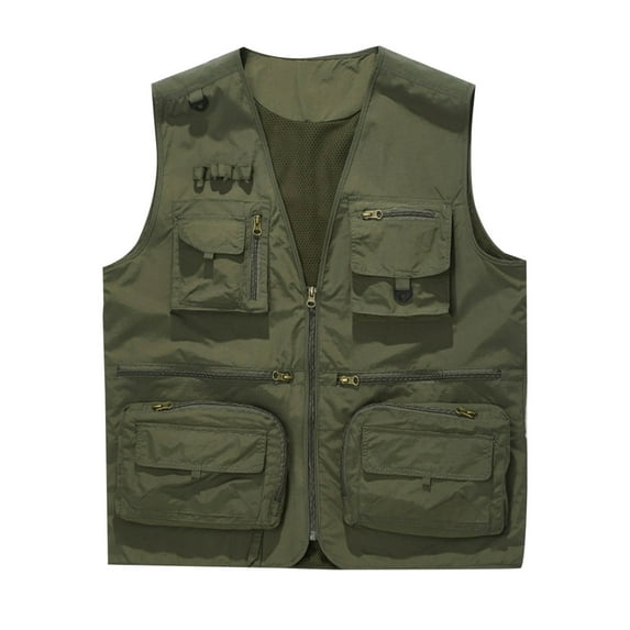 OGLCCG Men's Utility Fishing Cargo Vest Outdoor Fishing Safari Travel Photo Vest Lightweight Hiking Waistcoat With Multi Pockets
