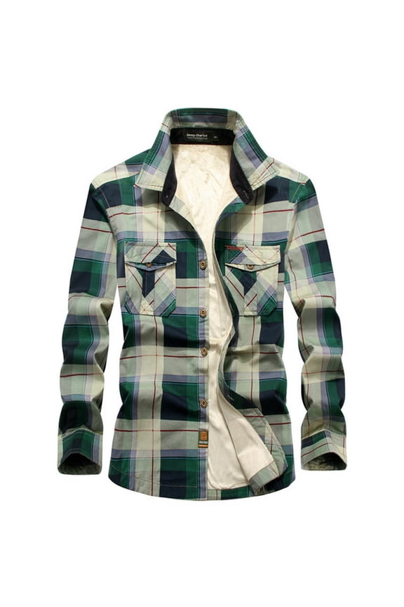Men's Warm Sherpa Lined Fleece Plaid Flannel Shirt Jacket Casual Long Sleeve Button Down Coat Fall Winter Outerwear Big and Tall