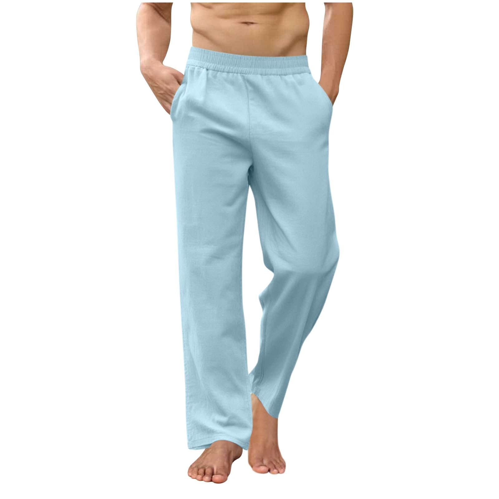 Men's Wide Leg Yoga Pants Lightweight Stretch Waist Baggy Swatpants with Pockets Solid Color Breathable Lounge Pants