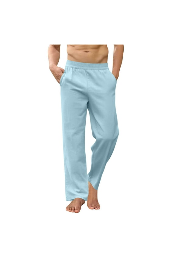 Men's Wide Leg Yoga Pants Lightweight Stretch Waist Baggy Swatpants with Pockets Solid Color Breathable Lounge Pants