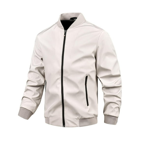 OGLCCG Men's Windproof Bomber Jacket Lightweight Zip Up Windbreaker with Pockets for Spring Fall Casual Classic Fit Outdoor Golf Coat,XXL,White