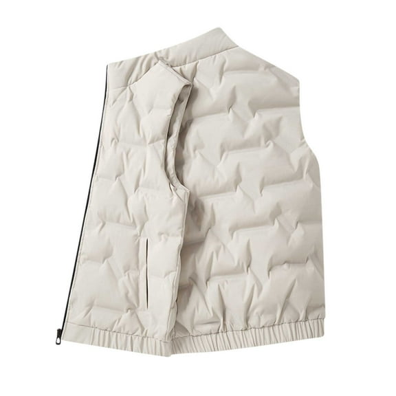 OGLCCG Men's Winter Down Vest Warm Lightweight Full Zip Stand Collar Sleeveless Jacket Casual Outdoor Solid Color Soft Waistcoat with Pockets,L,White