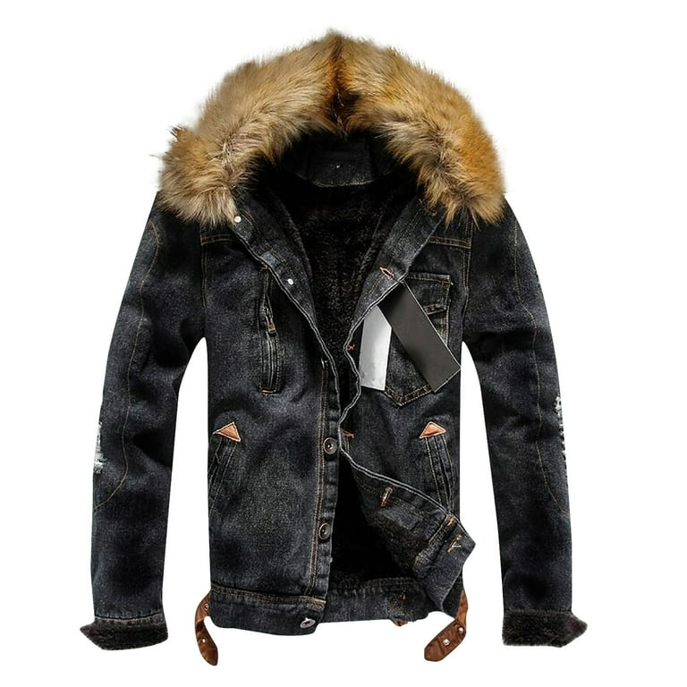 OGLCCG Men s Winter Fleece Sherpa Lined Denim Trucker Jackets Fuzzy Collar Button Down Thickened Warm Coats Outwear Big Tall