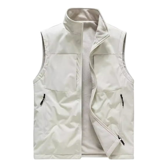OGLCCG Men's Winter Vest Casual Sherpa Fleece lined Full Zip Lightweight Vest Outerwear Outdoor Warm Hiking Travel Sleeveless Jacket,L,Beige