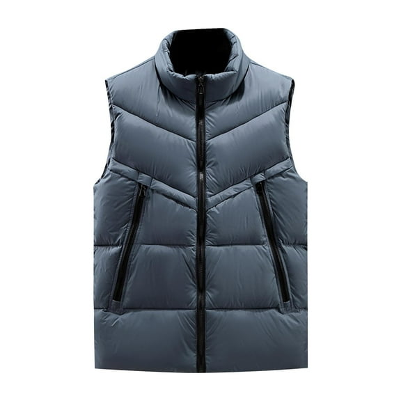 OGLCCG Men's Winter Warm Puffer Vest Full Zipper Stand Collar Sleeveless Jacket with Pockets Casual Outdoor Soft Thickened Padded Waistcoat,XL,Gray