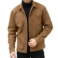 thumbnail image 1 of OGLCCG Men's Wool Bomber Jacket Casual Single Breasted Woolen Blend Coat Solid Color Turn Down Collar Long Sleeve Jacket,M,Coffee, 1 of 8