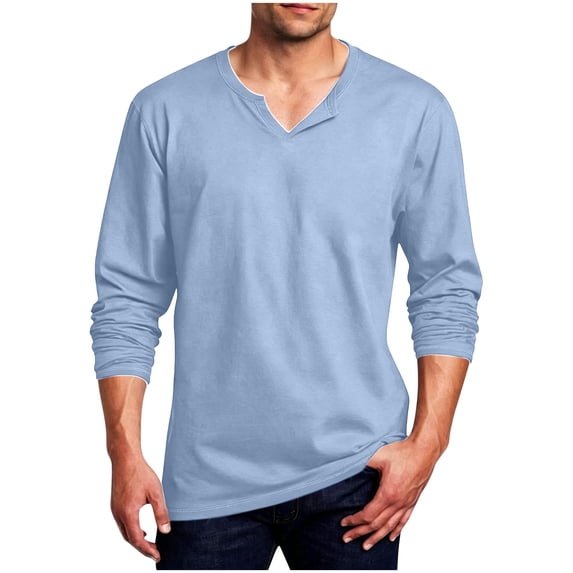 OGLCCG Men's and Big Men's Long Sleeve Shirts Casual V-Neck Athletic T Shirts Solid Color Basic Stretch Tee Shirts M-5XL