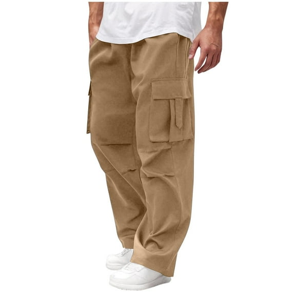 OGLCCG Mens Cargo Pants Casual Elastic Waist Outdoor Baggy Joggers Loose Solid Color Straight Leg Hiking Workout Pants with Pockets