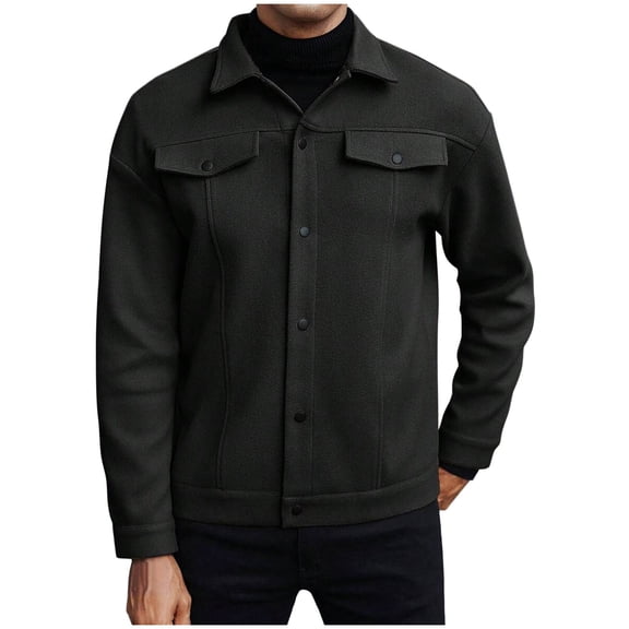 OGLCCG Mens Casual Shacket Jacket Lapel Collar Button Down Shirt Jacket Solid Color Long Sleeve Lightweight Fall Jacket with Pockets,XXL,Black