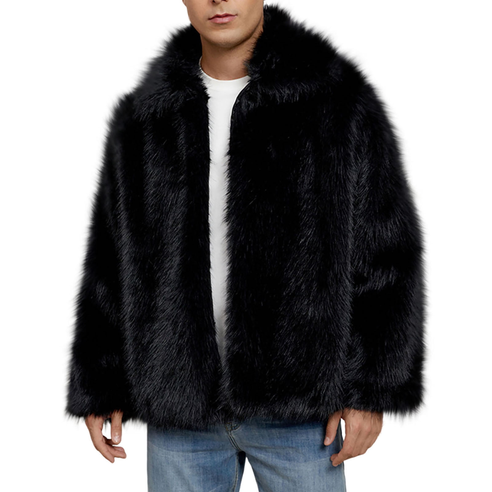 c*m様 FEKETE no collar wool shaggy jacket OGLCCG-Mens-Faux-Fur-Coat-
