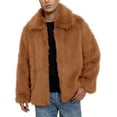 thumbnail image 1 of OGLCCG Mens Faux Fur Coat Winter Warm Shaggy Casual Oversized Lapel Long Sleeve Jackets Outdoor Fashion Fuzzy Outerwear,M,Brown, 1 of 6