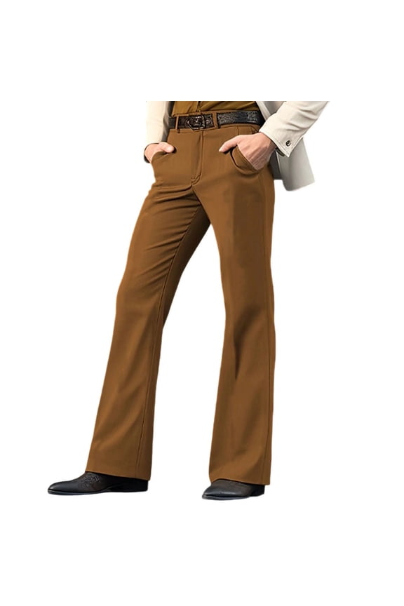 Mens Flared Pants High Waist Slim Fit Solid Color Bell Bottom Pants with Pockets Trendy 70s Disco Vintage Bootcut Trousers