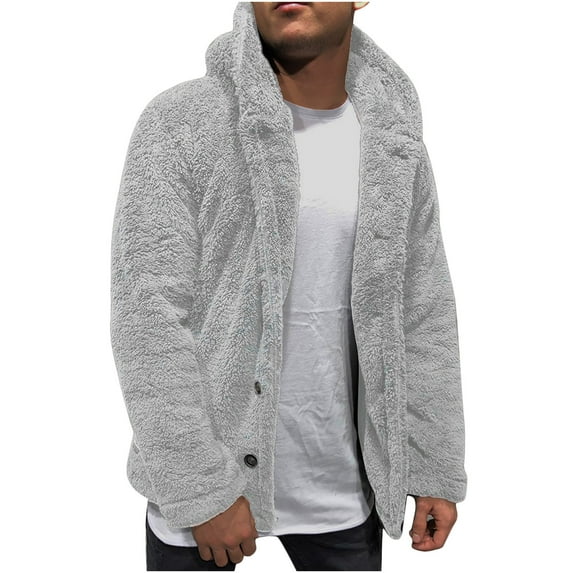 OGLCCG Mens Fuzzy Sherpa Jacket Hoodie Fluffy Fleece Open Front Cardigan Button Down Soft Coat Fall Winter Warm Plush Outwear Cardigan Coat