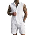 thumbnail image 1 of OGLCCG Mens Hawaiian Travel Sets Big and Tall Summer Linen 2 Piece Vacation Beach Outfits Lightweight Button Down Sleeveless Tank Tops and Shorts,S,White, 1 of 6