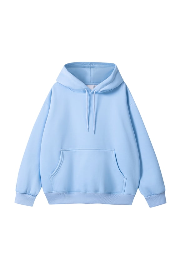 Mens Hoodies Casual Hooded Collar Drawstring Sweatshirts with Pocket Lightweight Loose Fit Solid Color Long Sleeve Pullover Shirt,M,Light blue