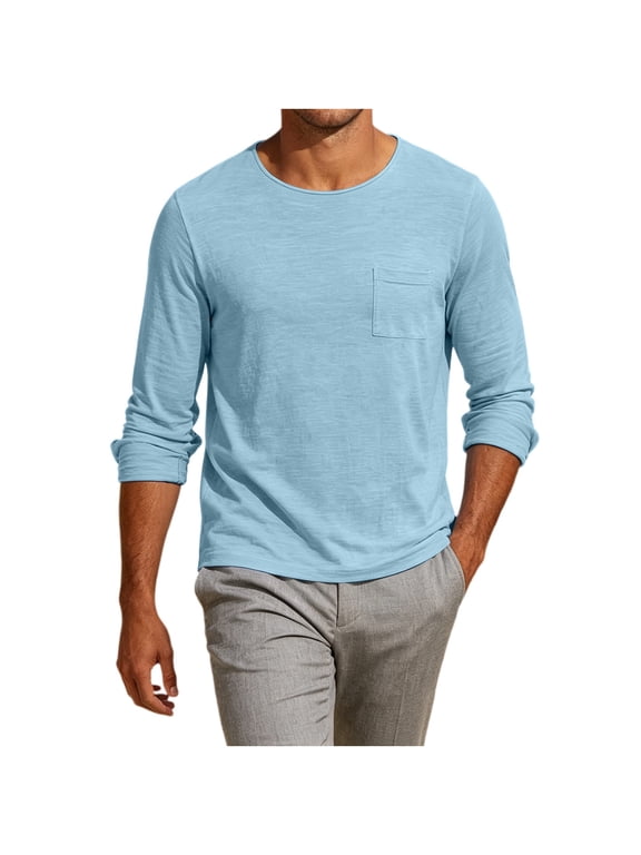 Mens Long Sleeve Tee Shirts Cotton Lightweight Casual Pocket Crew Neck Work T Shirts for All Season Basic Plain Tshirts