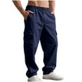 thumbnail image 1 of OGLCCG Mens Loose Cargo Long Pants Lightweight Drawstring Waist Wide Leg Hiking Trousers Casual Baggy Joggers Pants with Pockets,XXXL,Navy, 1 of 8