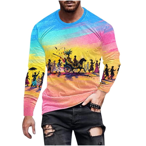OGLCCG Mens Mardi Gras Shirts Trendy Graphic Print Crewneck Long Sleeve Carnival Shirt Lightweight Slim Fit Holiday Muscle Pullover Tops