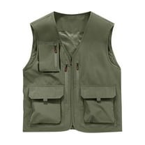 OGLCCG Mens Mesh Vest Casual Outdoor Work Safari Fishing Travel Photo Vest with Pockets Lightweight V Neck Softshell Cargo Vest