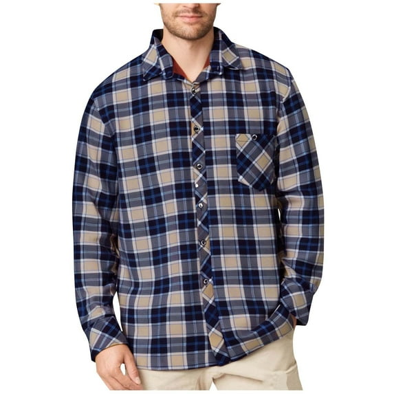 OGLCCG Mens Plaid Flannel Shirts Long Sleeve Winter Warm Fleece Lined Shirt for Men Loose Fit Casual Button Down Shirt with Pocket,XXXL,Blue 1