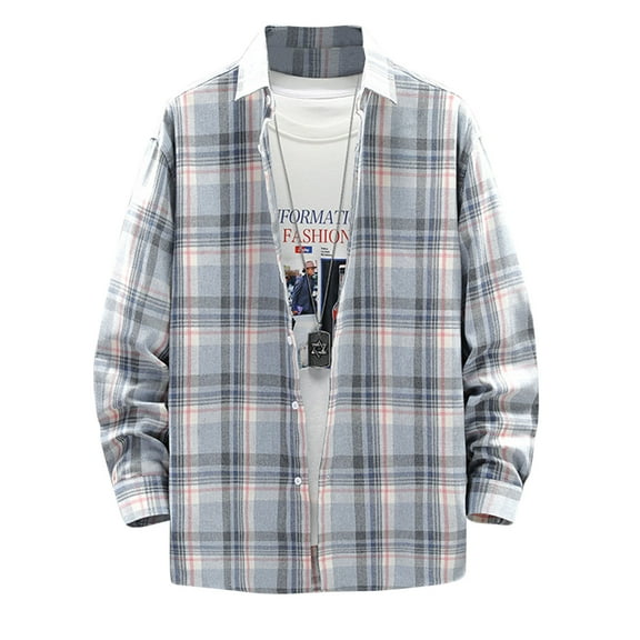 OGLCCG Mens Plaid Shirt Oversized Long Sleeves Classic Flannel Shirt Casual Regular Fit Button Down Shirt Jacket Tops